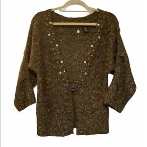 BKE Boutique sweater cardigan front hook closure long sleeve embellished Sz SM